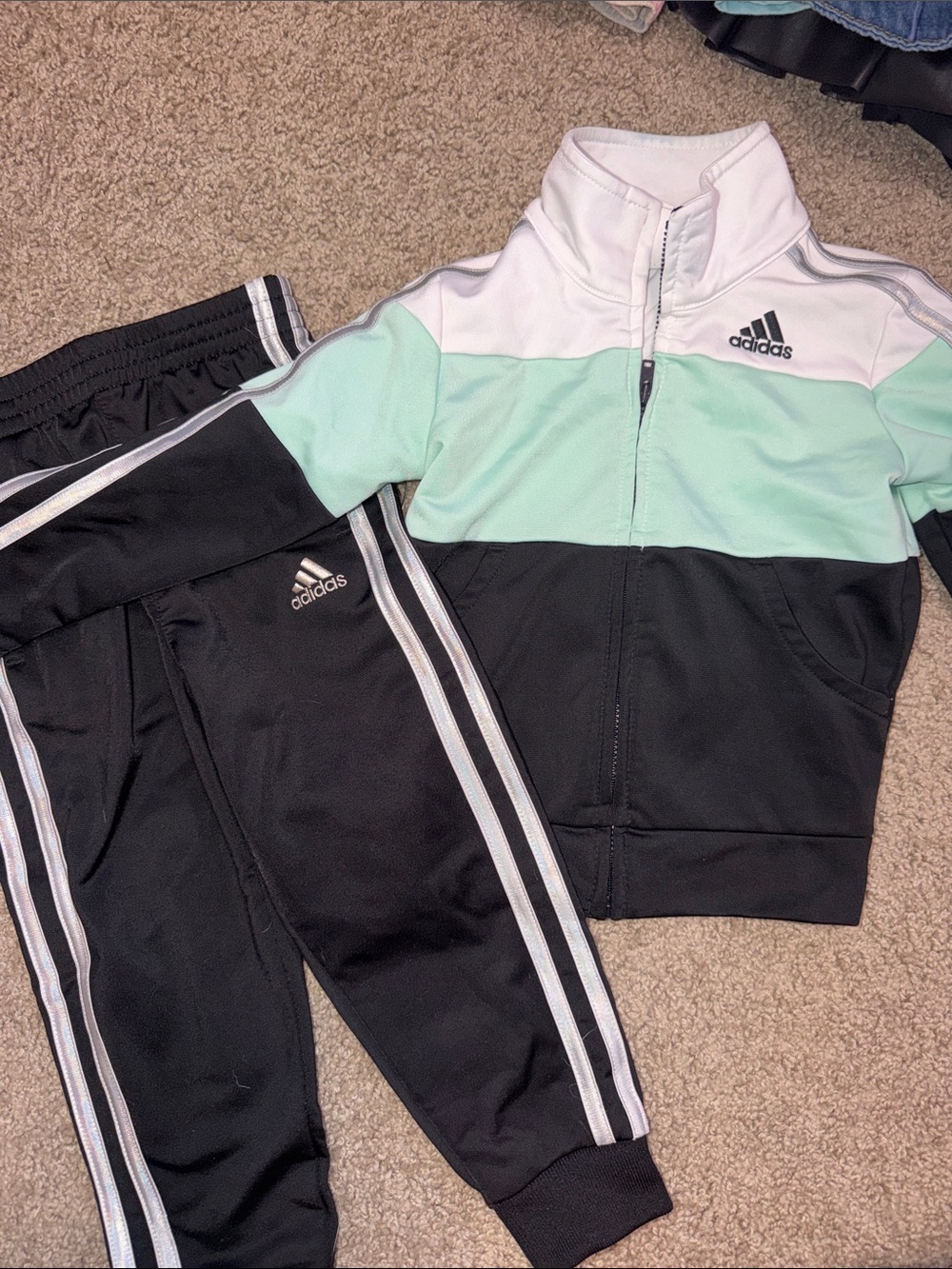 Adidas Kids Mint & Black Track Jacket and Pants Set 3t